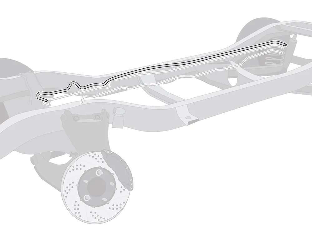 The Right Stuff 1974-75 Camaro/Trans Am, Pre-Bent 3/8" Stainless Steel Front To Rear Fuel Line - (FGL7401S) Get Yours