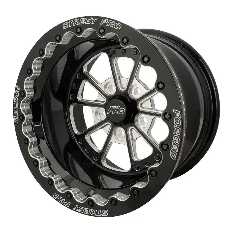 Street Pro Wheels Street Pro 009 Series Forged Wheel Rear Beadlock 15x10''/4.50'' Backspace -25/5x4.50" Bolt Circle Ford Gloss Black Milled Best Choice
